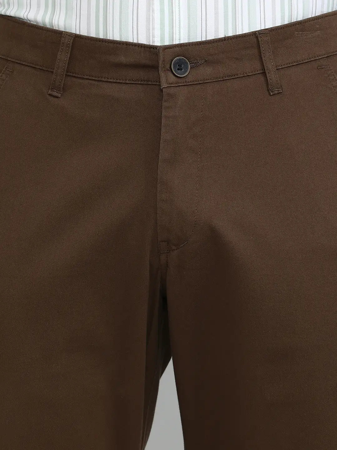 Brown Cotton Trousers Slim Tapered Fit