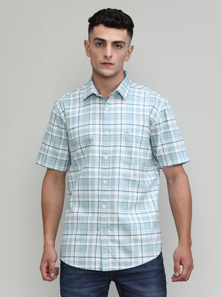 Pistachio Slim Fit Premuim Cotton Checks Shirt With Pocket