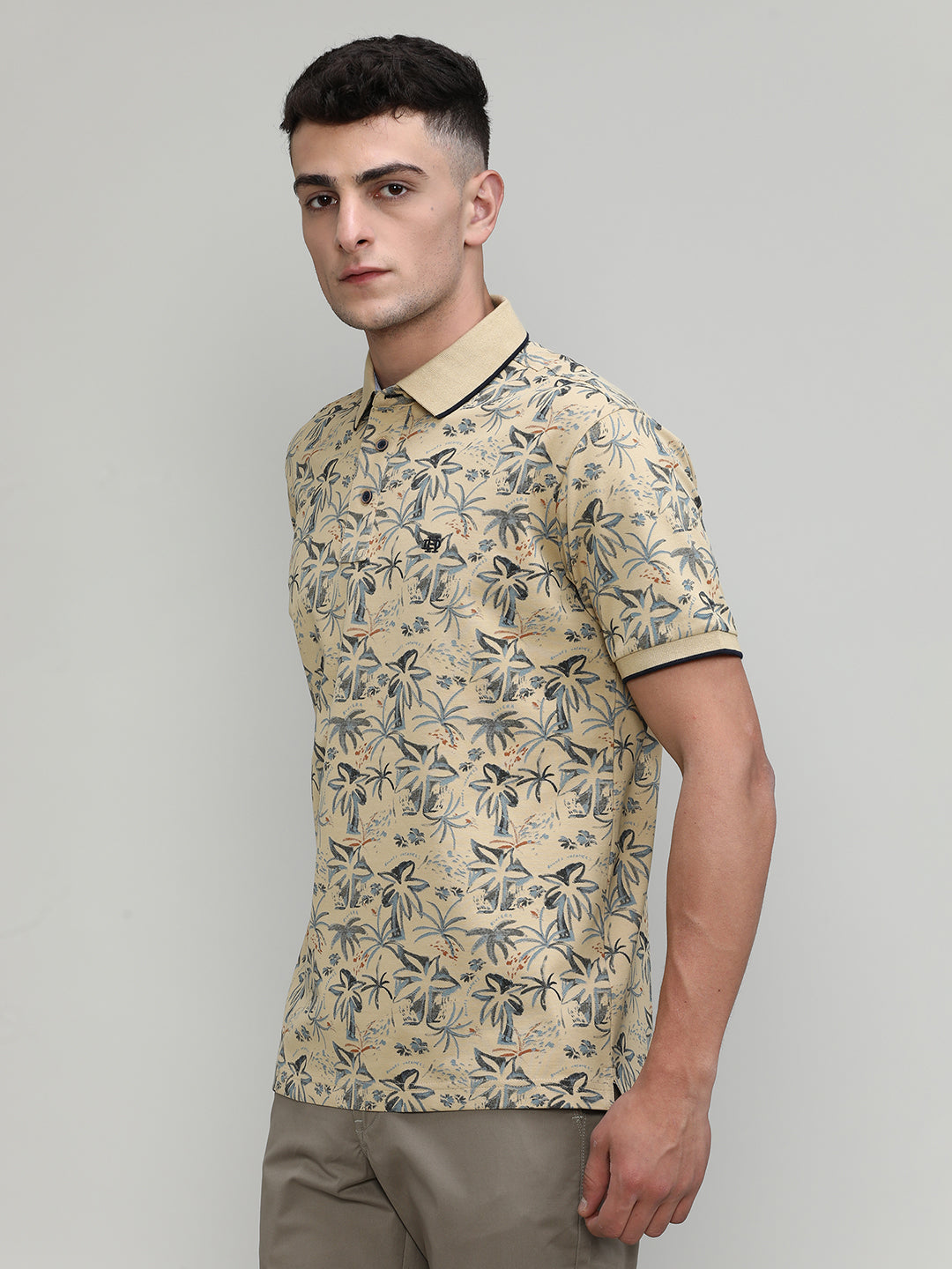 Desert Sand Pique Cotton Lycra Printed Polo T-shirt