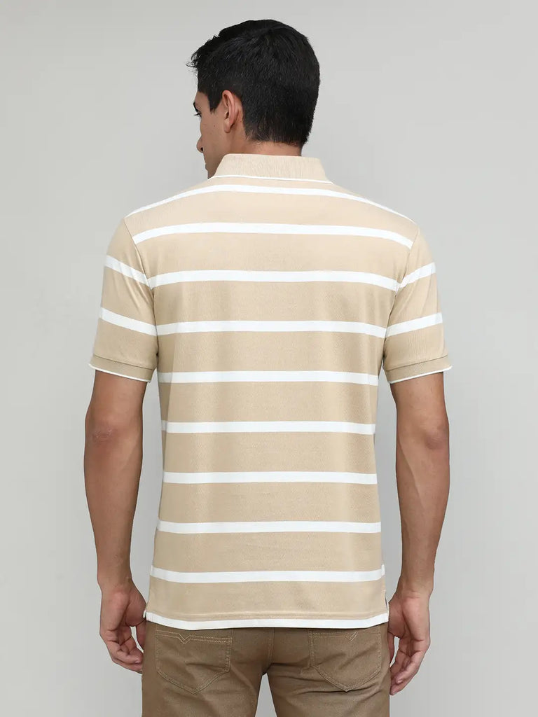 Sand Jersey Cotton Lycra Stripes Polo T-shirt