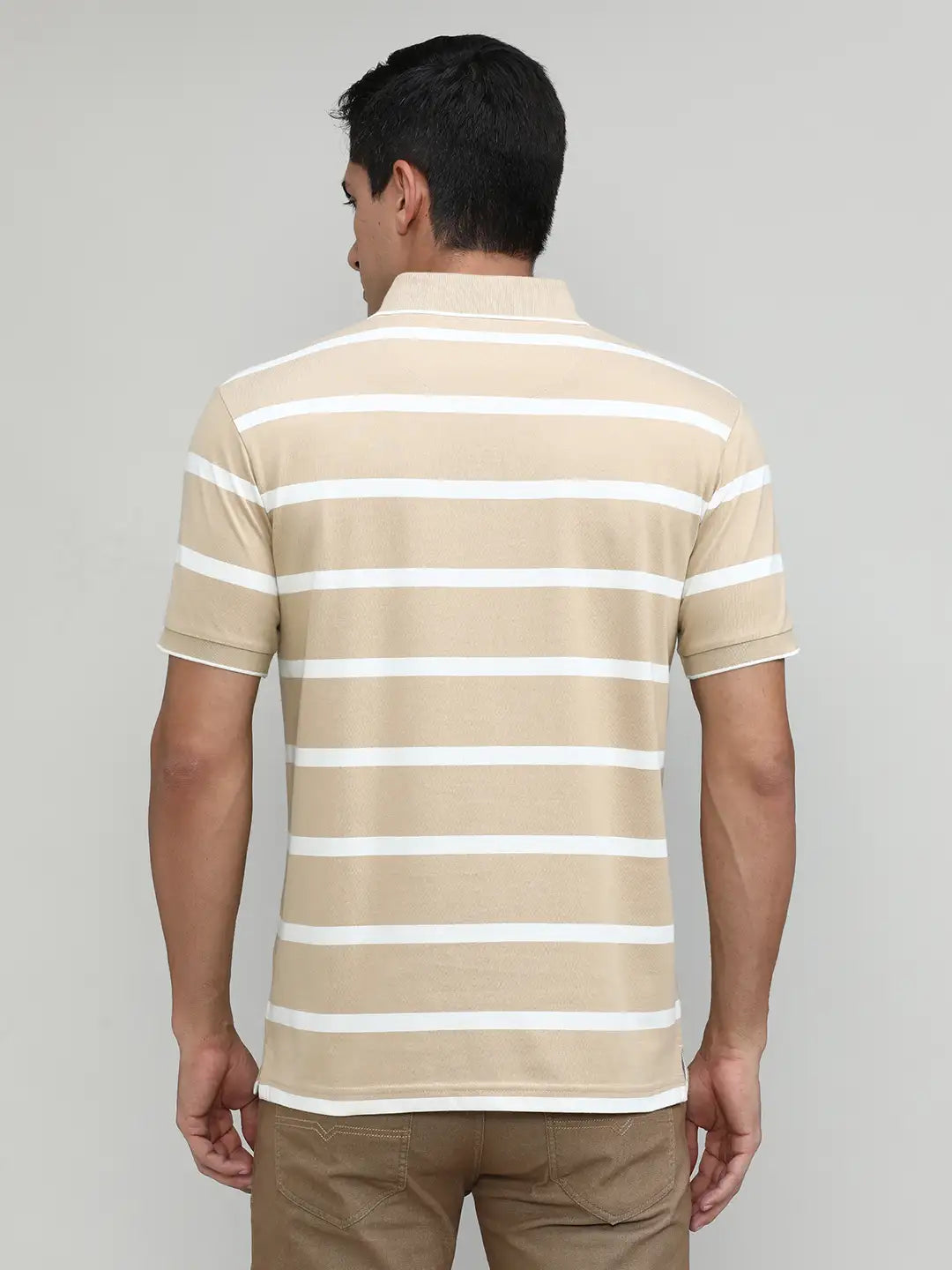 Sand Jersey Cotton Lycra Stripes Polo T-shirt