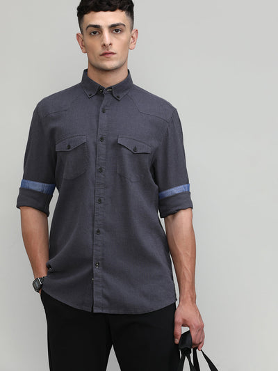 Elephant Slim Fit Premium Cotton Lycra Solid Shirt With Pocket
