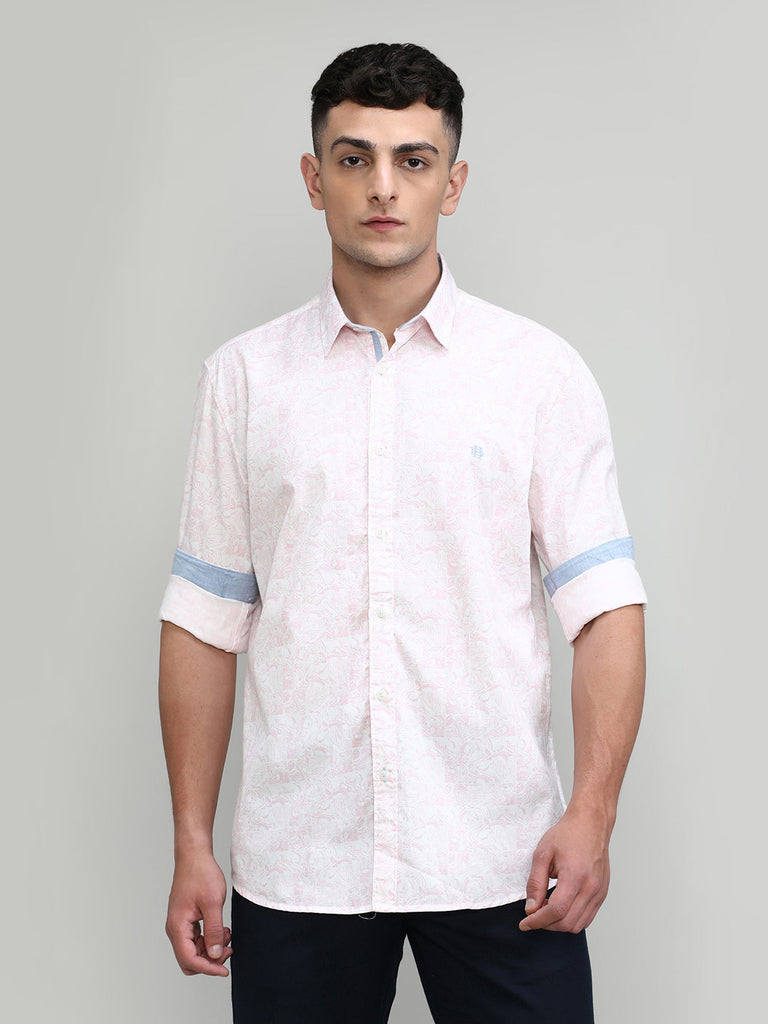 Pink Slim Fit Premium Cotton Printed Shirt