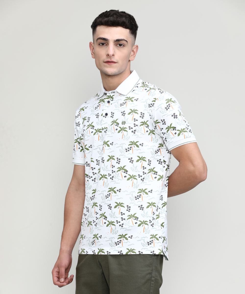 Palm Green Jersey Cotton Lycra Printed Polo T-shirt
