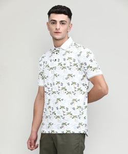 Palm Green Jersey Cotton Lycra Printed Polo T-shirt