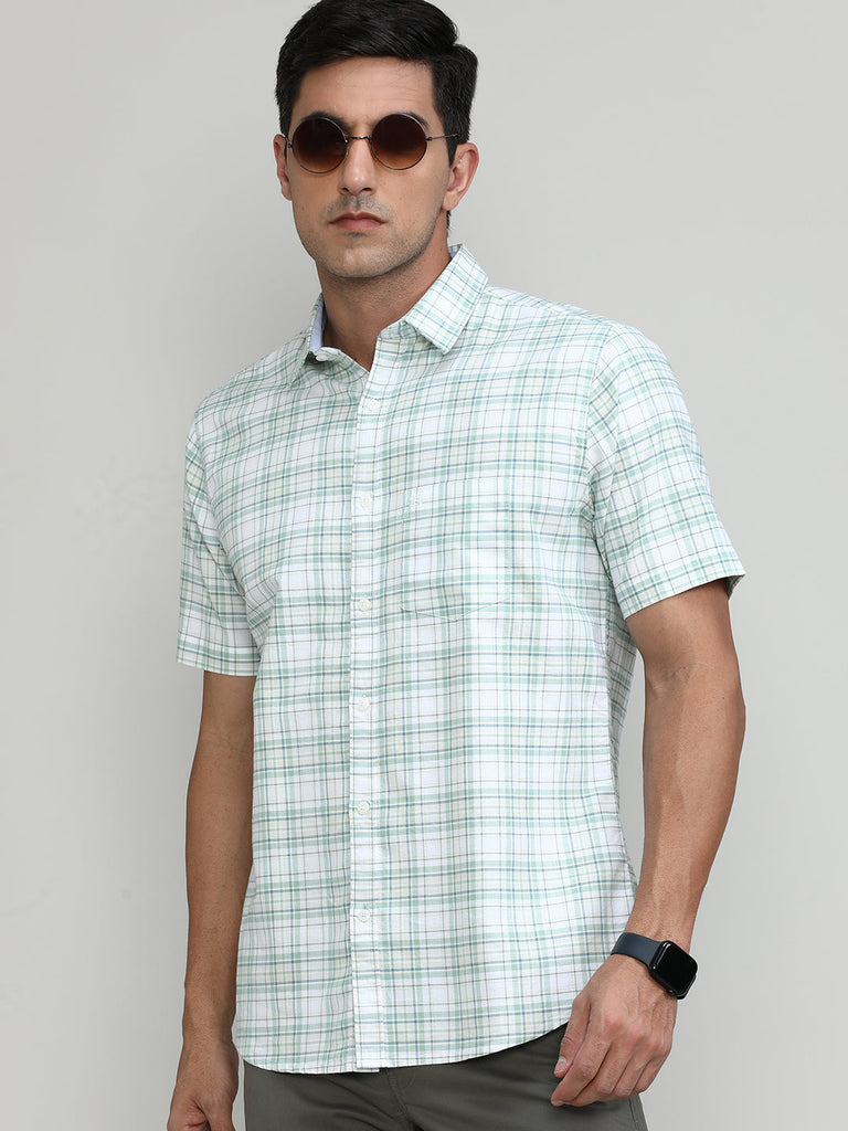Fern Green Slim Fit Premuim Cotton Checks Shirt With Pocket