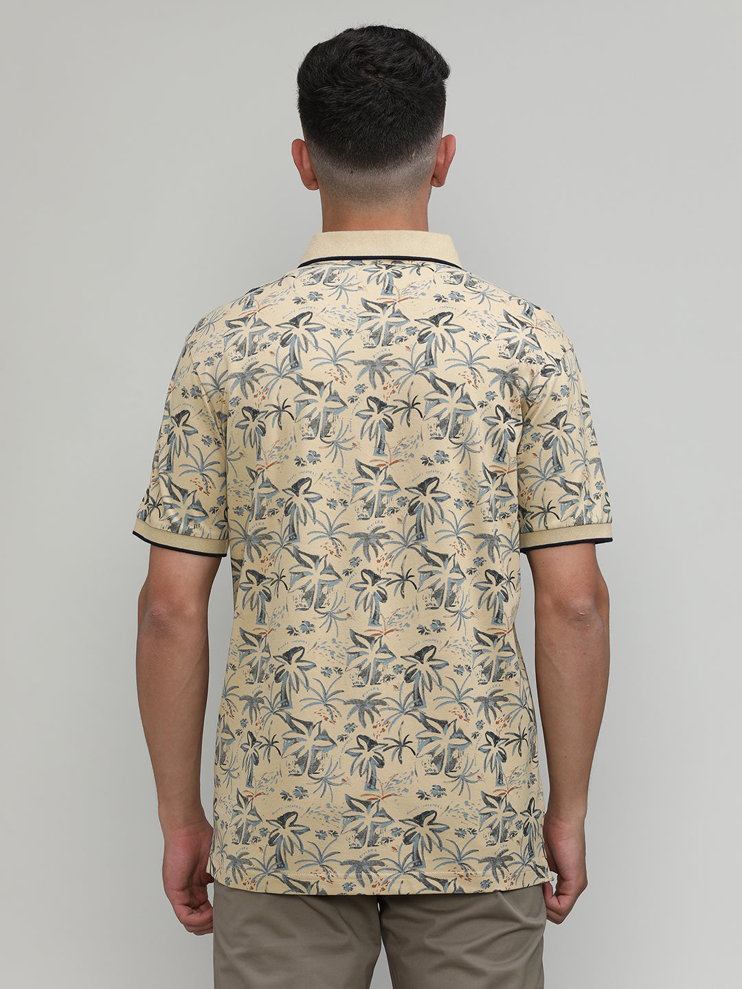 Desert Sand Pique Cotton Lycra Printed Polo T-shirt