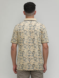 Desert Sand Pique Cotton Lycra Printed Polo T-shirt