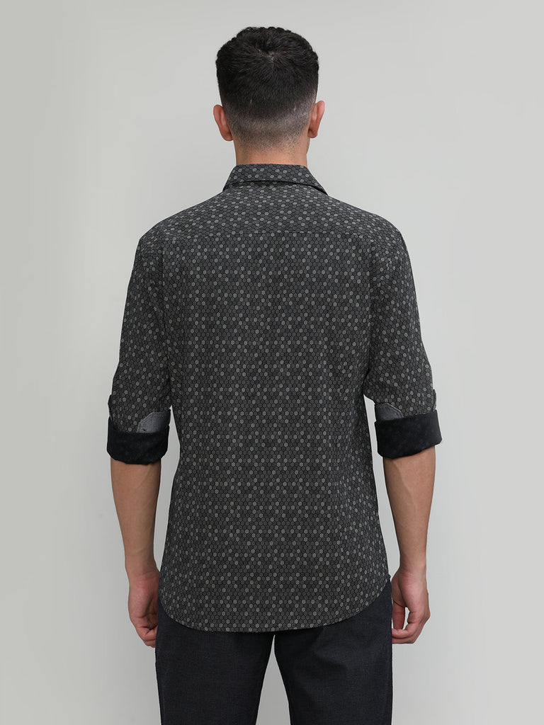 Black Slim Fit Premium Cotton Printed Shirt With Pocket