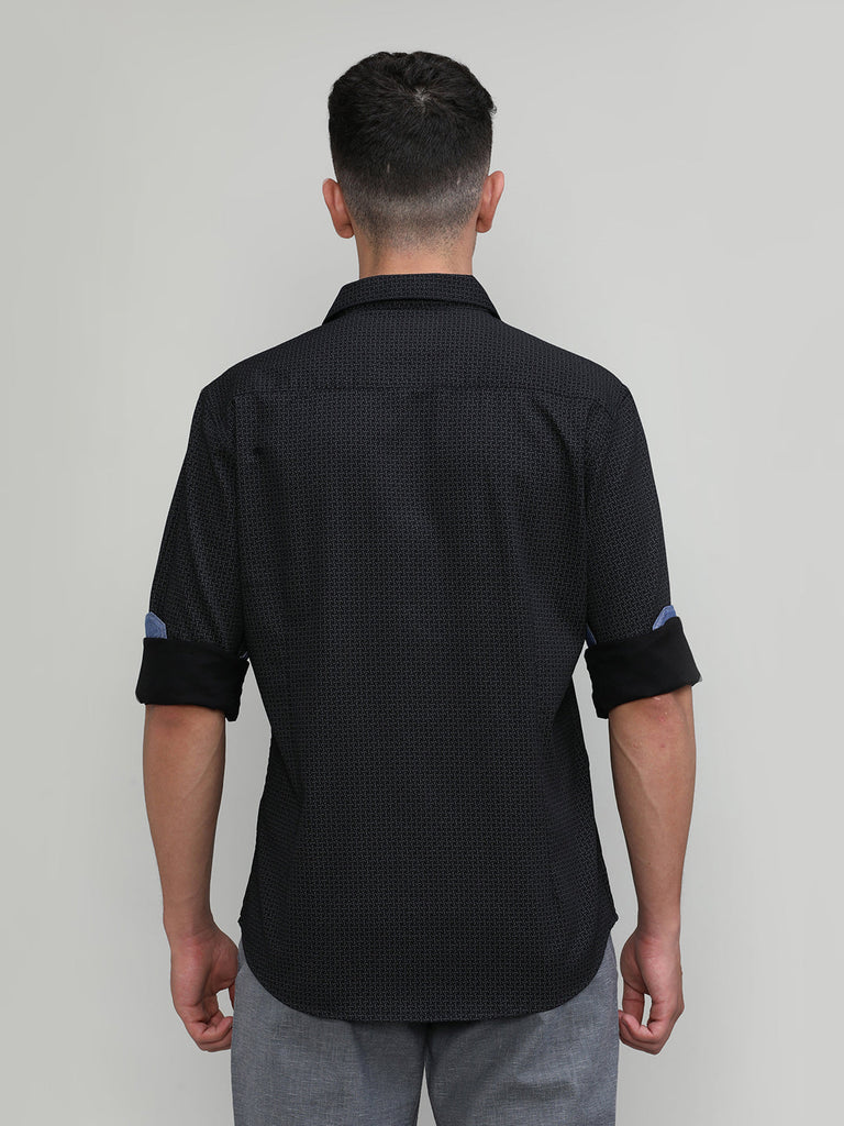 Black Slim Fit Premium Cotton Printed Shirt