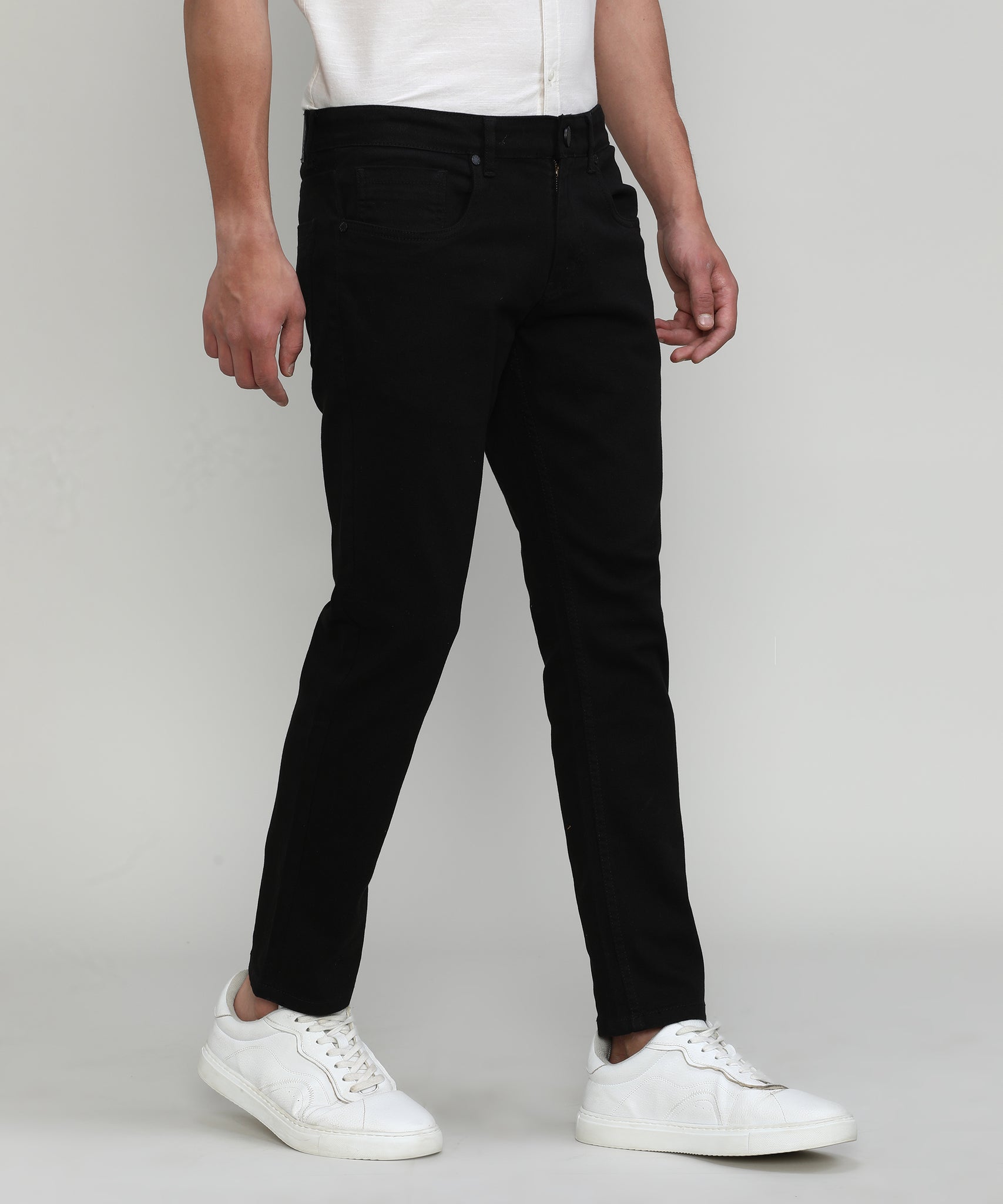 Jet Black Ankle Length Stretch Denim