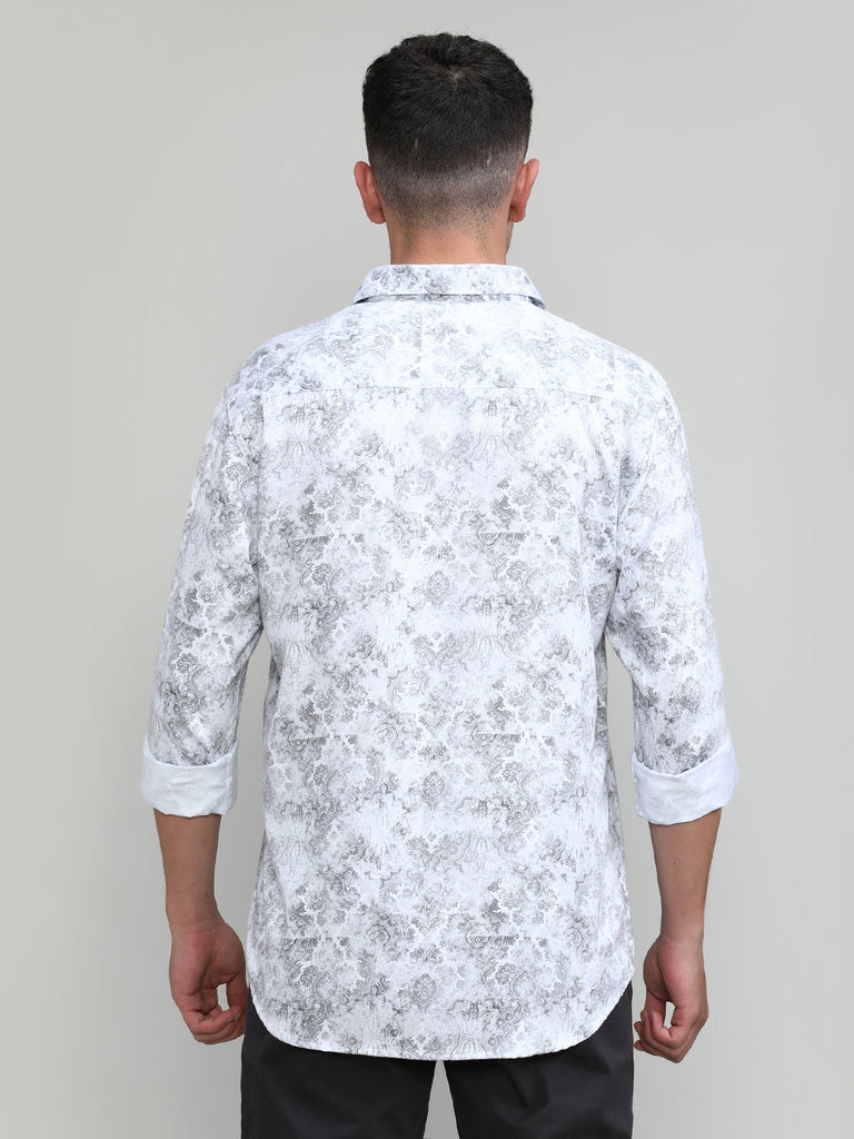 White Slim Fit Premium Cotton Printed Shirt