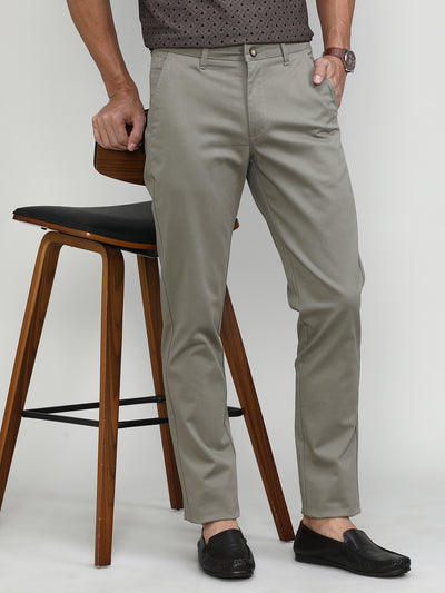 Silver Mink Cotton Trousers Slim Tapered Fit