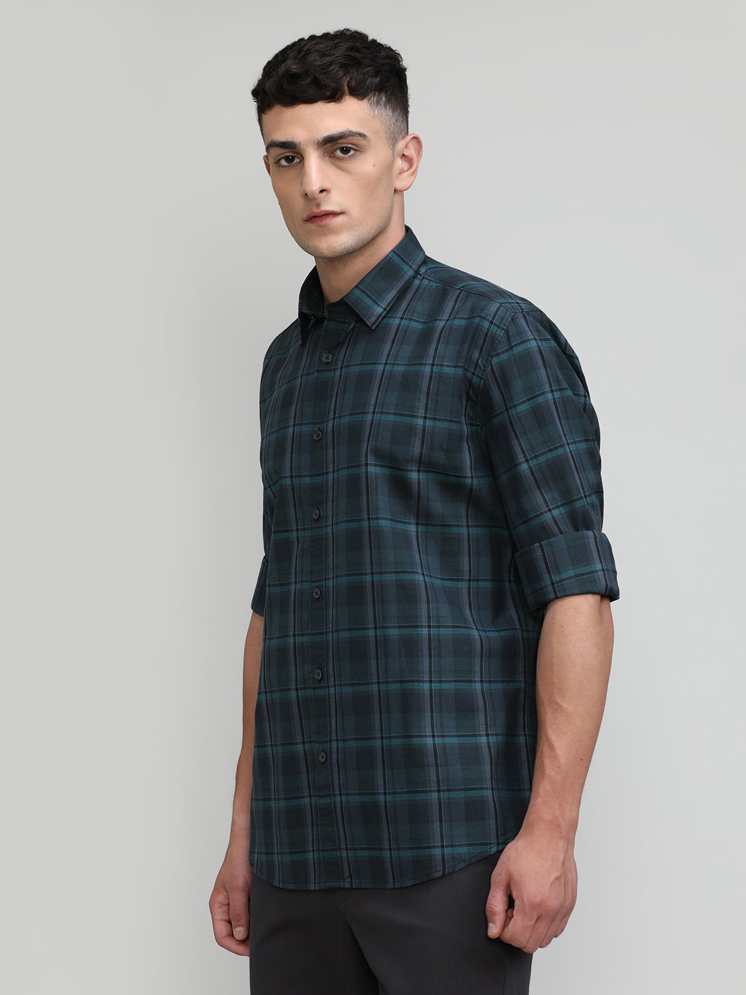 Exclusive Purple Collection Deep Green Slim Fit Premium Cotton Checks Shirt