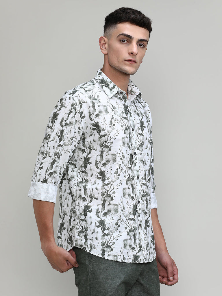 Green Slim Fit Premium Cotton Printed Shirt