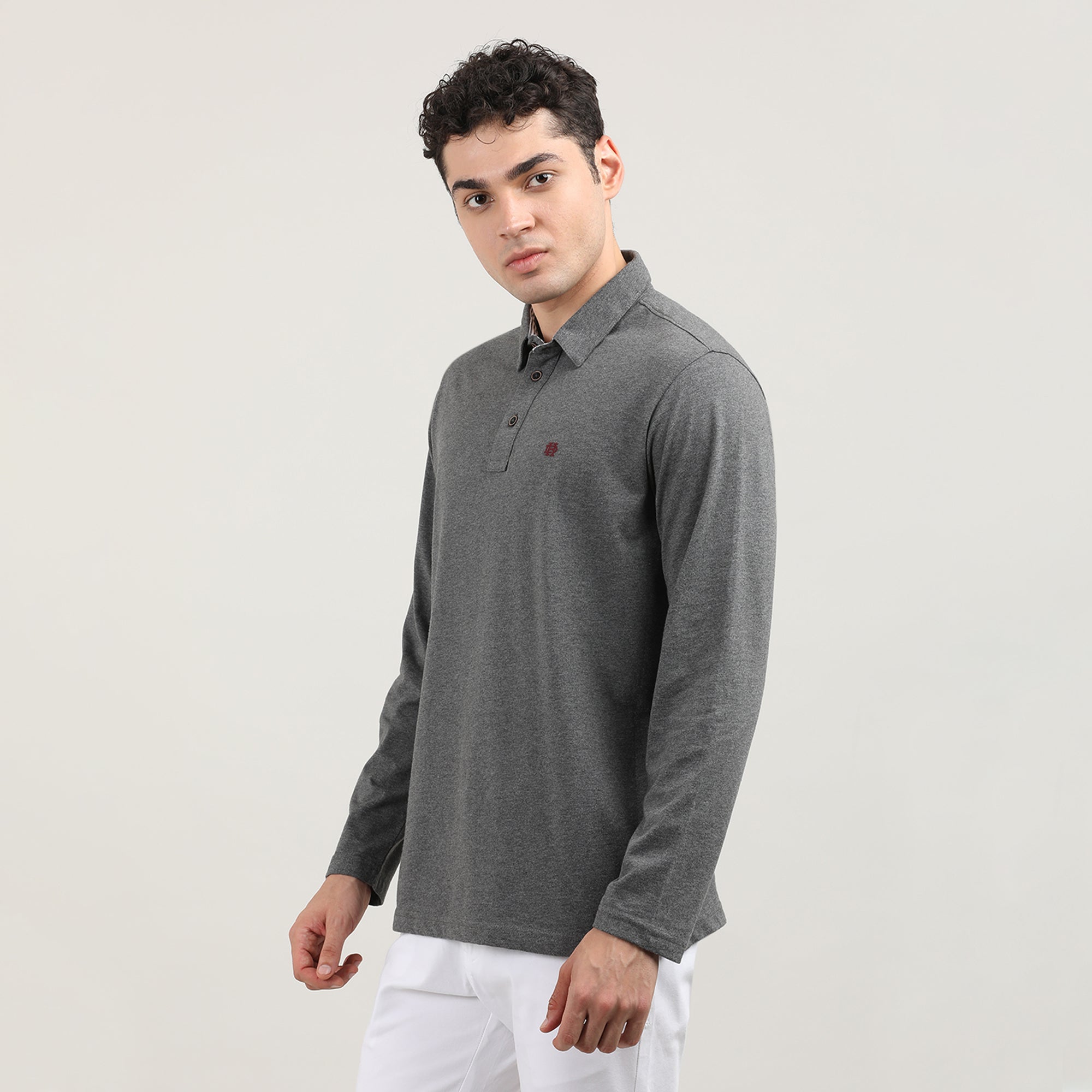 MELANGE ANTHRA-FULL SLEEVES-POLO-TSHIRT-AW24