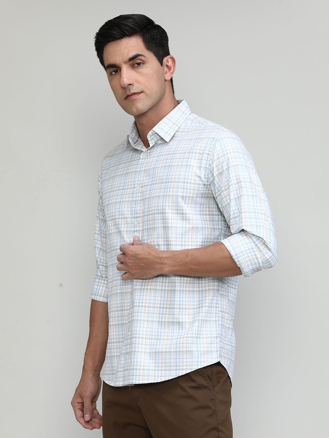 Sky Slim Fit Premuim Cotton Checks Shirt With Button Down Collar & Pocket