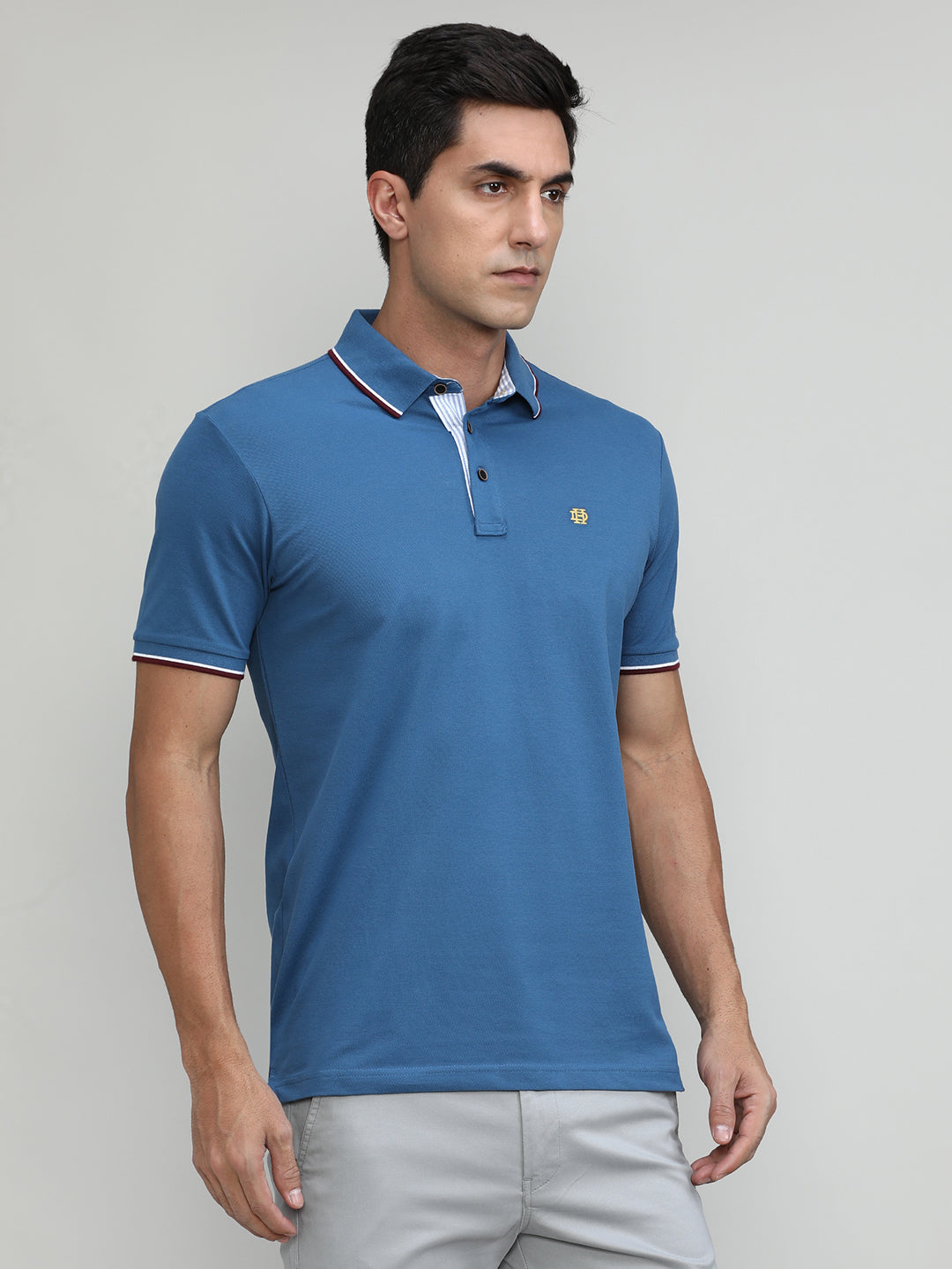 AF Blue Pique Cotton Lycra Solid Polo T-shirt
