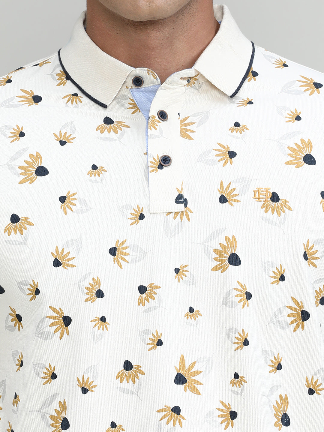 Butter Cream Pique Cotton Lycra Printed Polo T-shirt