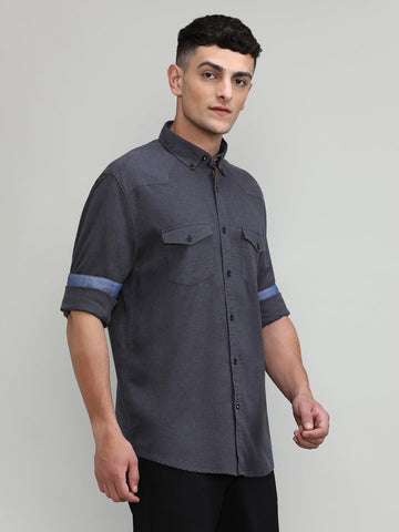Elephant Slim Fit Premium Cotton Lycra Solid Shirt With Pocket
