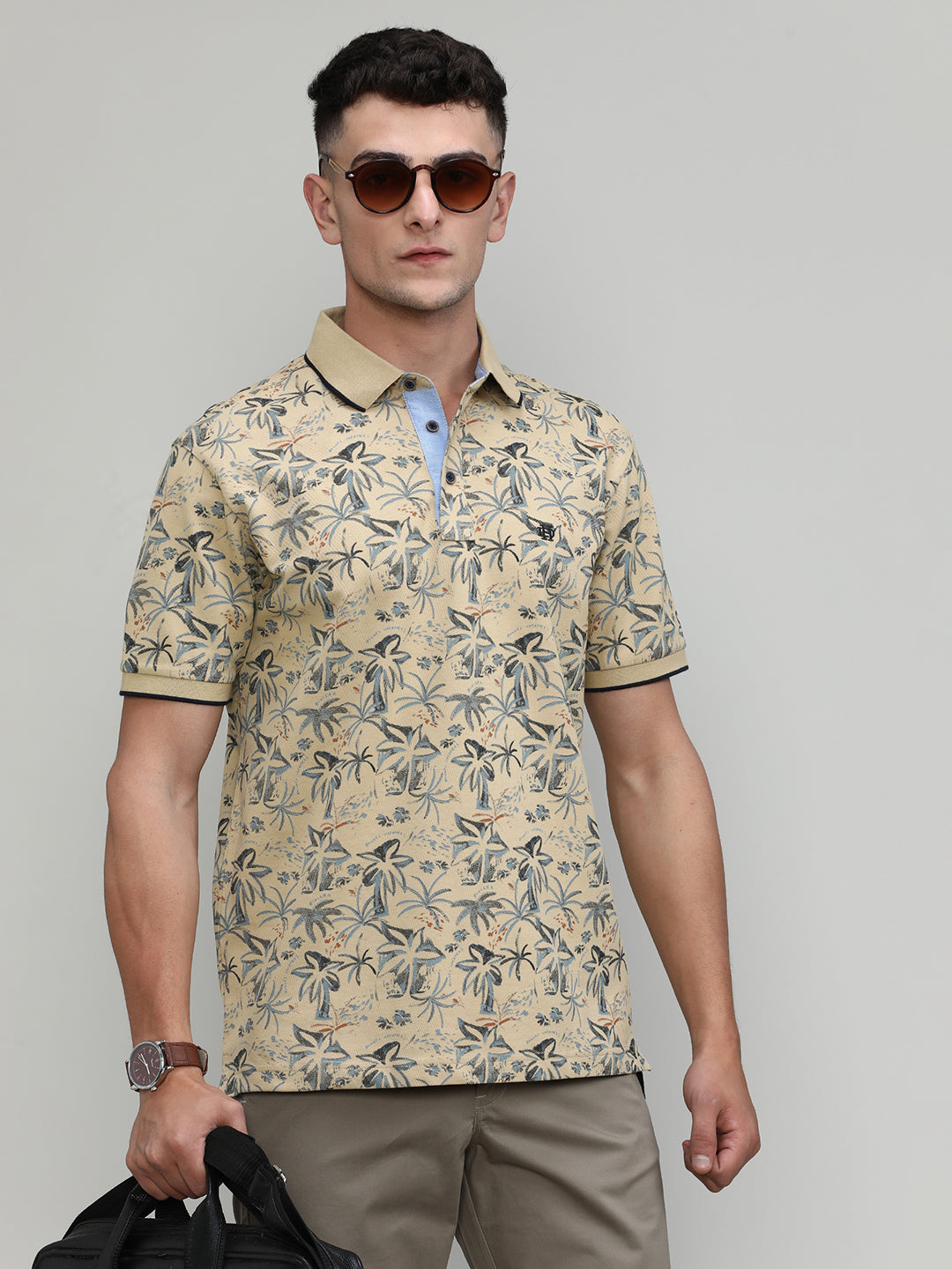 Desert Sand Pique Cotton Lycra Printed Polo T-shirt