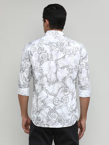 Exclusive Purple Collection White Slim Fit Printed Premium Cotton Shirt