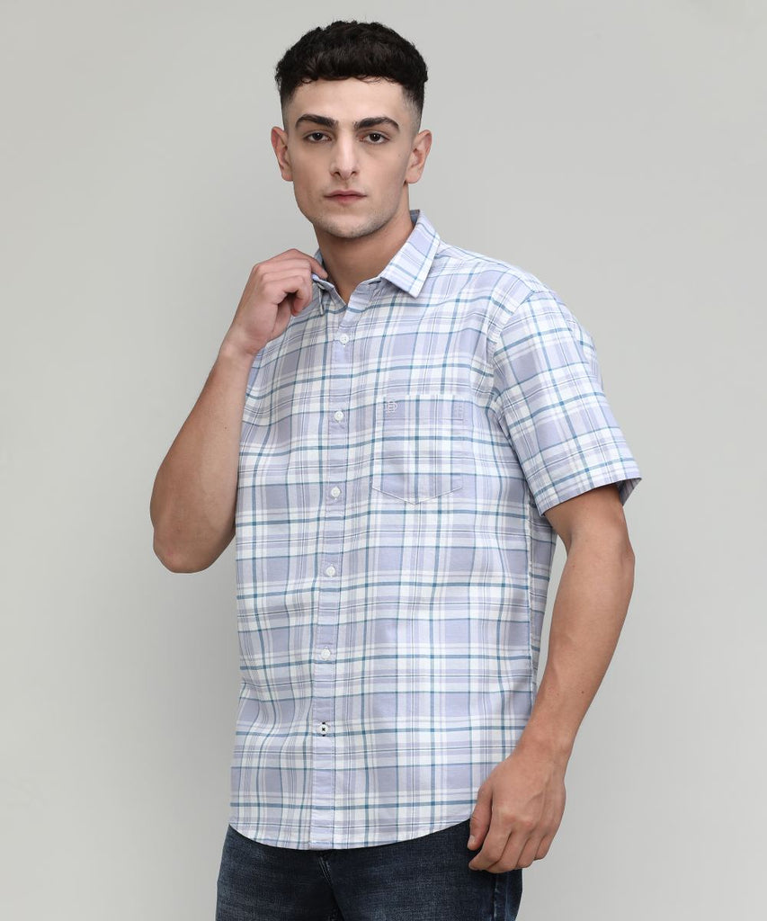 Lilac Slim Fit Premuim Cotton Checks Shirt With Pocket