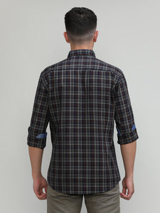 Navy Slim Fit Premuim Cotton Checks Shirt With Regular Pocket