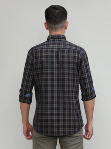 Navy Slim Fit Premuim Cotton Checks Shirt With Regular Pocket-SS25