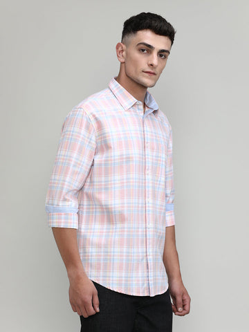 Pink Shade Slim Fit Premuim Cotton Checks Shirt With Regular Pocket
