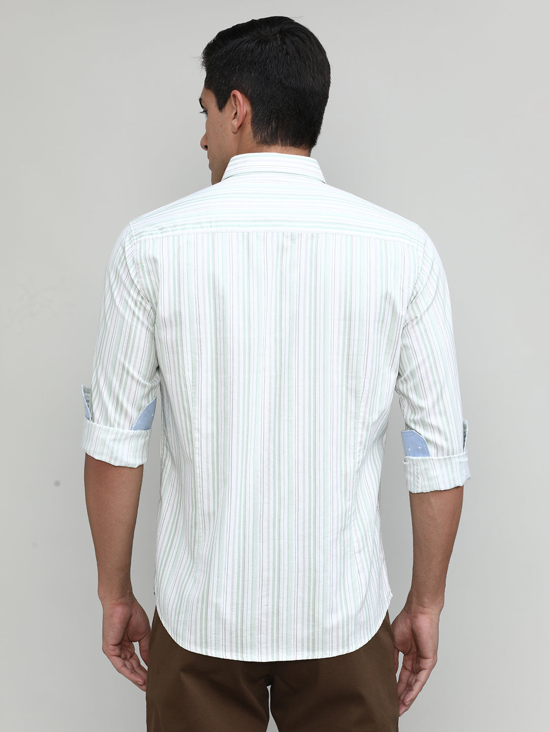 Sky Slim Fit Premuim Cotton Stripes Shirt With Bone Collar