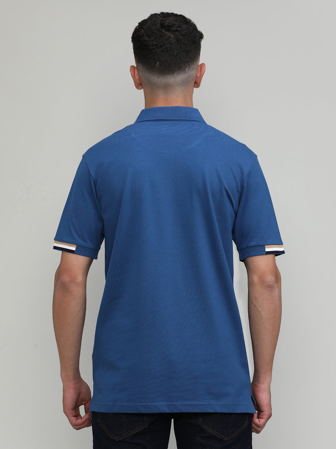 Indigo Pique Cotton Lycra Solid Polo T-shirt