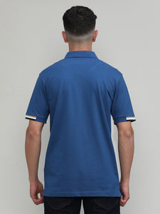 Indigo Pique Cotton Lycra Solid Polo T-shirt