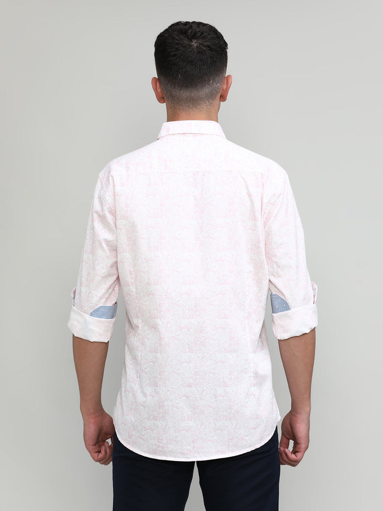 Pink Slim Fit Premium Cotton Printed Shirt
