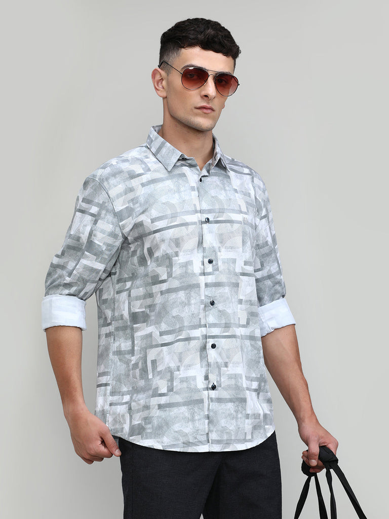 Lilac Slim Fit Premium Cotton Printed Shirt