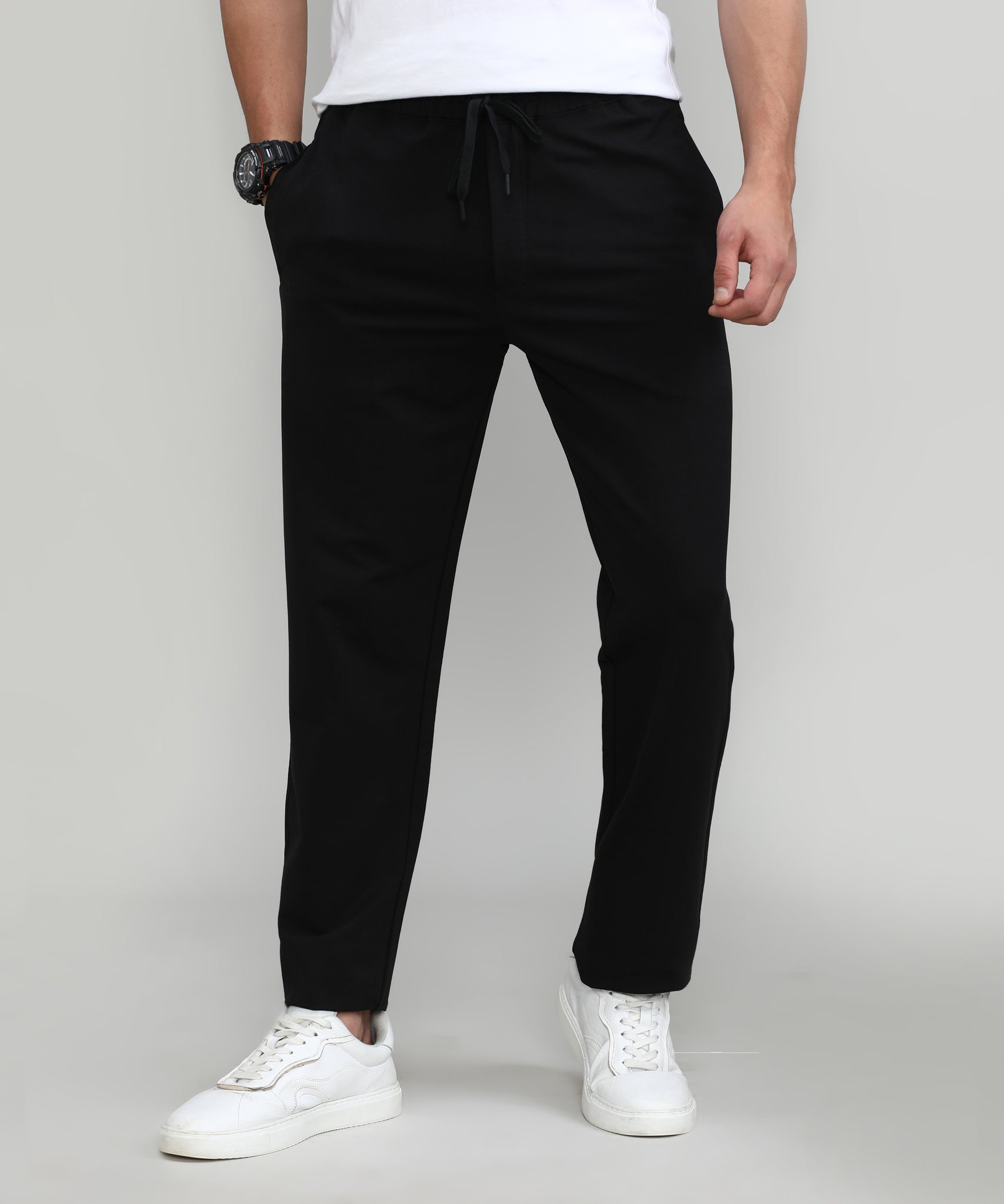 Black French Terry Lycra Cotton Track Pants