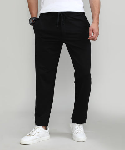 Black French Terry Lycra Cotton Track Pants