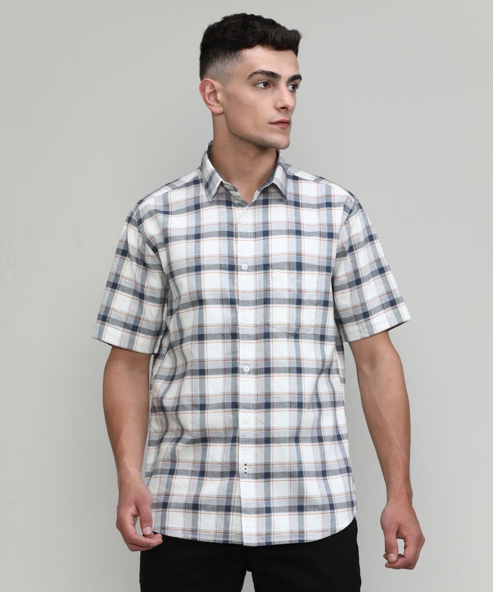 Beige Slim Fit Premuim Cotton Checks Shirt With Pocket-SS25