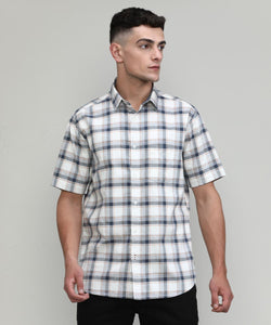 Beige Slim Fit Premuim Cotton Checks Shirt With Pocket-SS25