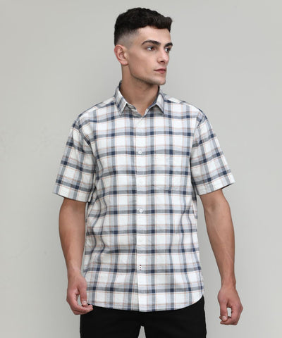 Beige Slim Fit Premuim Cotton Checks Shirt With Pocket