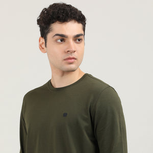 Olive, Cord Lycra, Round Neck, Full Sleeves, Solid, Sweatshirt