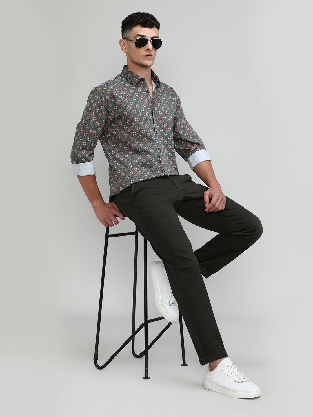 Exclusive Purple Collection Orange Slim Fit Printed Premium Cotton Shirt