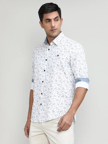 White Slim Fit Premium Cotton Printed Shirt With Pocket