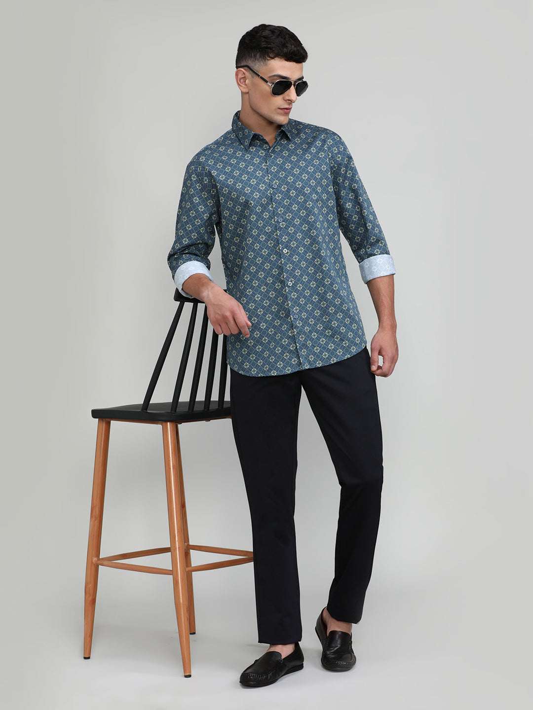 Exclusive Purple Collection Fern Green Slim Fit Printed Premium Cotton Shirt