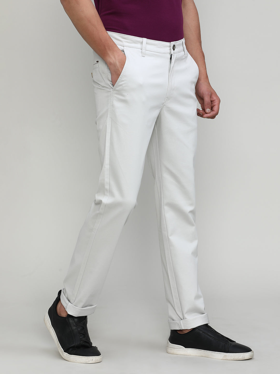 Sand Stone Shade Cotton Trousers Slim Tapered Fit