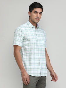 Fern Green Slim Fit Premuim Cotton Checks Shirt With Pocket-SS25