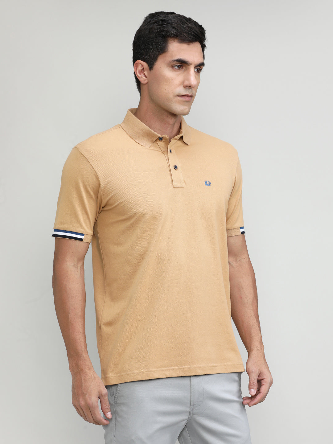 Khaki Pique Cotton Lycra Solid Polo T-shirt