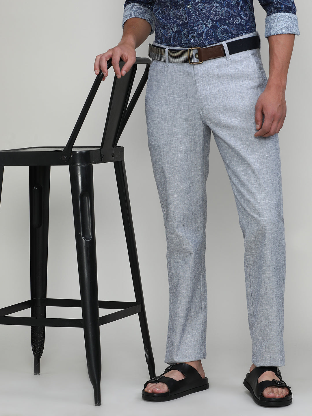 Blue Mist Shade Cotton Trousers Slim Tapered Fit