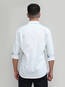 White Slim Fit Premium Cotton Printed Shirt With Pocket