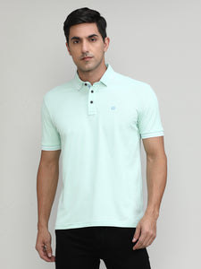 Misty Jade Pique Cotton Lycra Solid Polo T-shirt